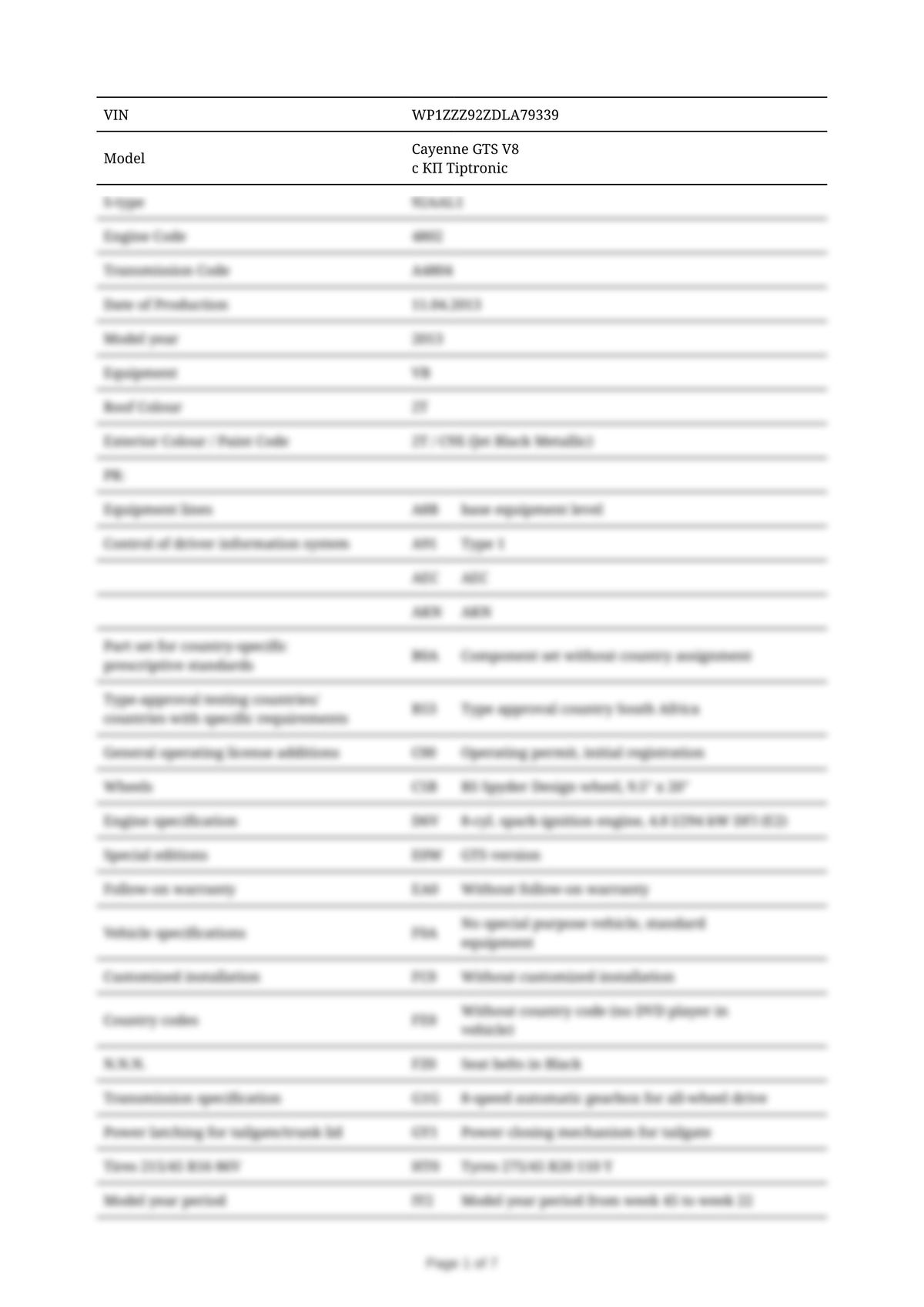 Build Sheet VIN WP1ZZZ92ZDLA79339