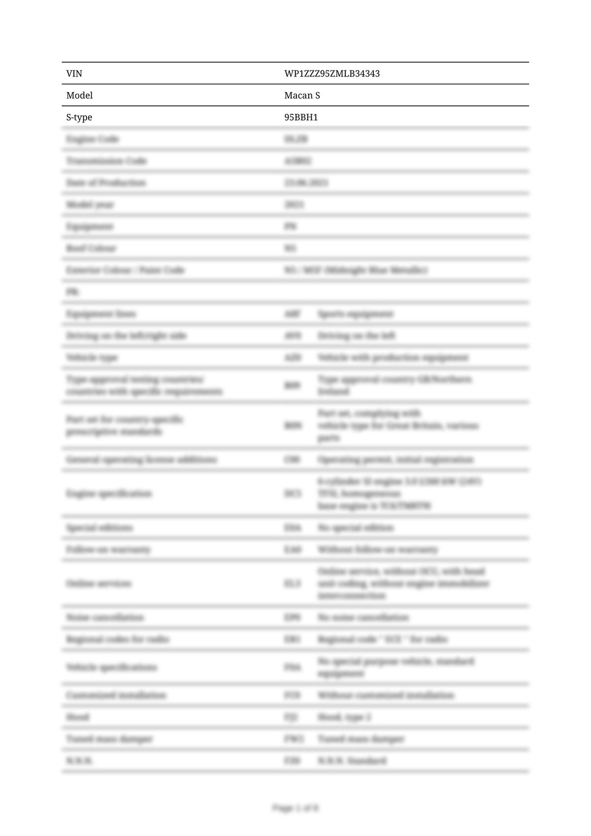 Build Sheet VIN WP1ZZZ95ZMLB34343