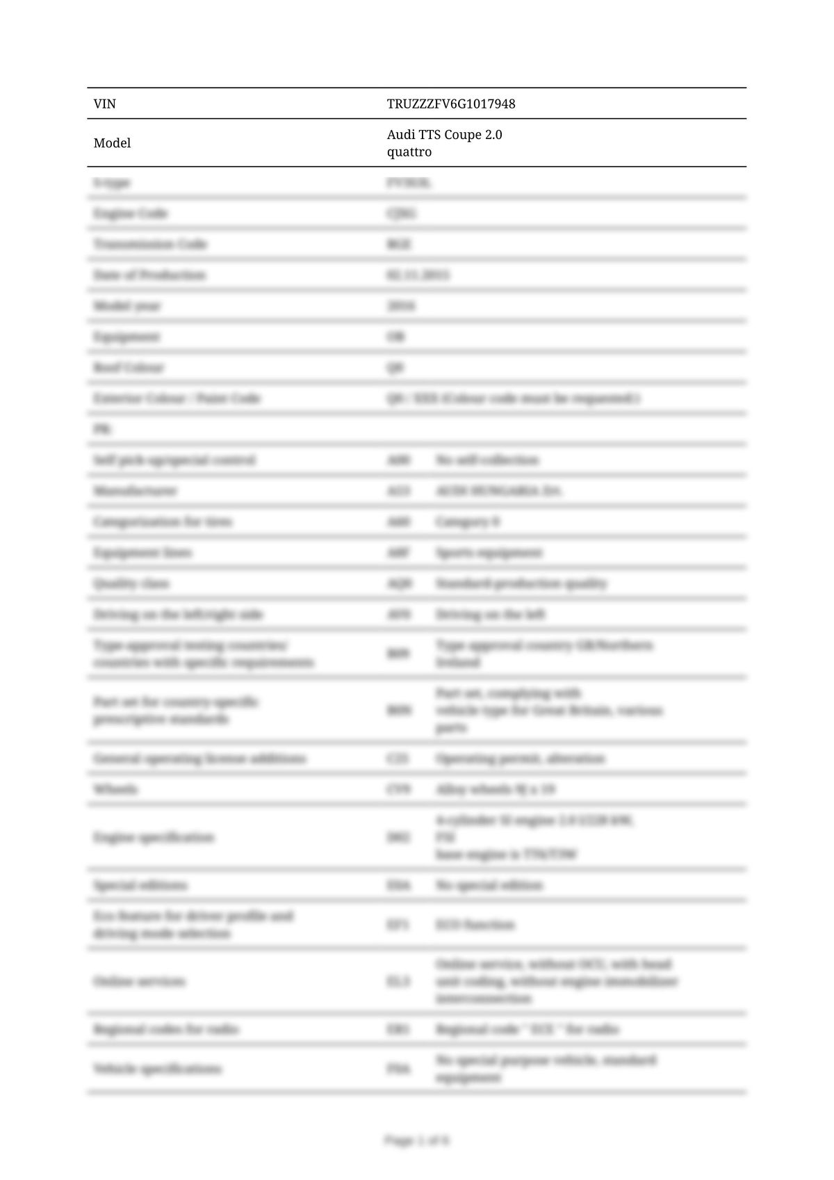 Build Sheet VIN TRUZZZFV6G1017948