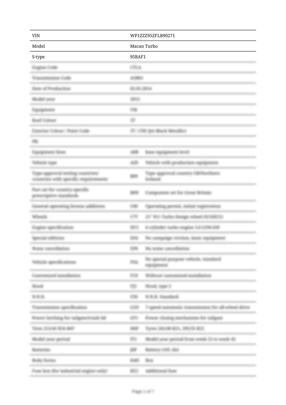 Build Sheet VIN WP1ZZZ95ZFLB90271
