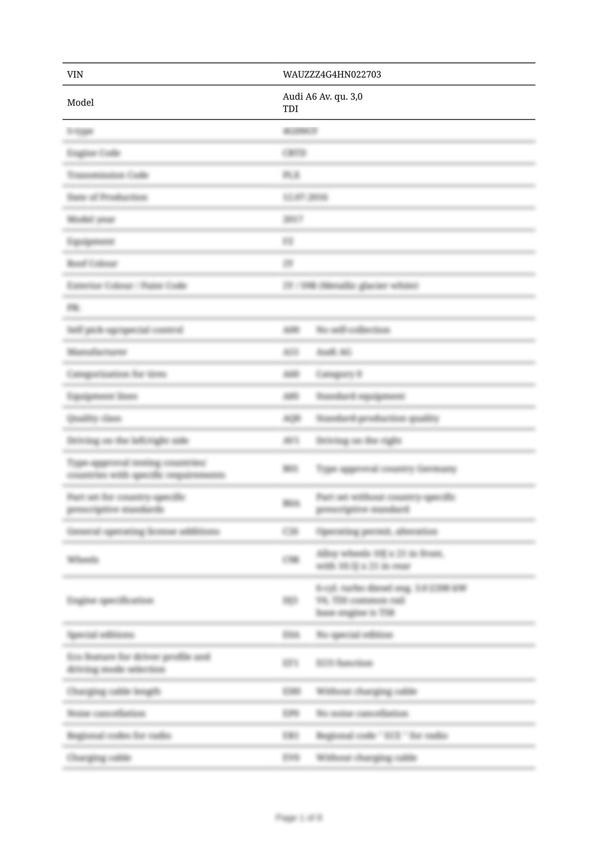 Build Sheet VIN WAUZZZ4G4HN022703