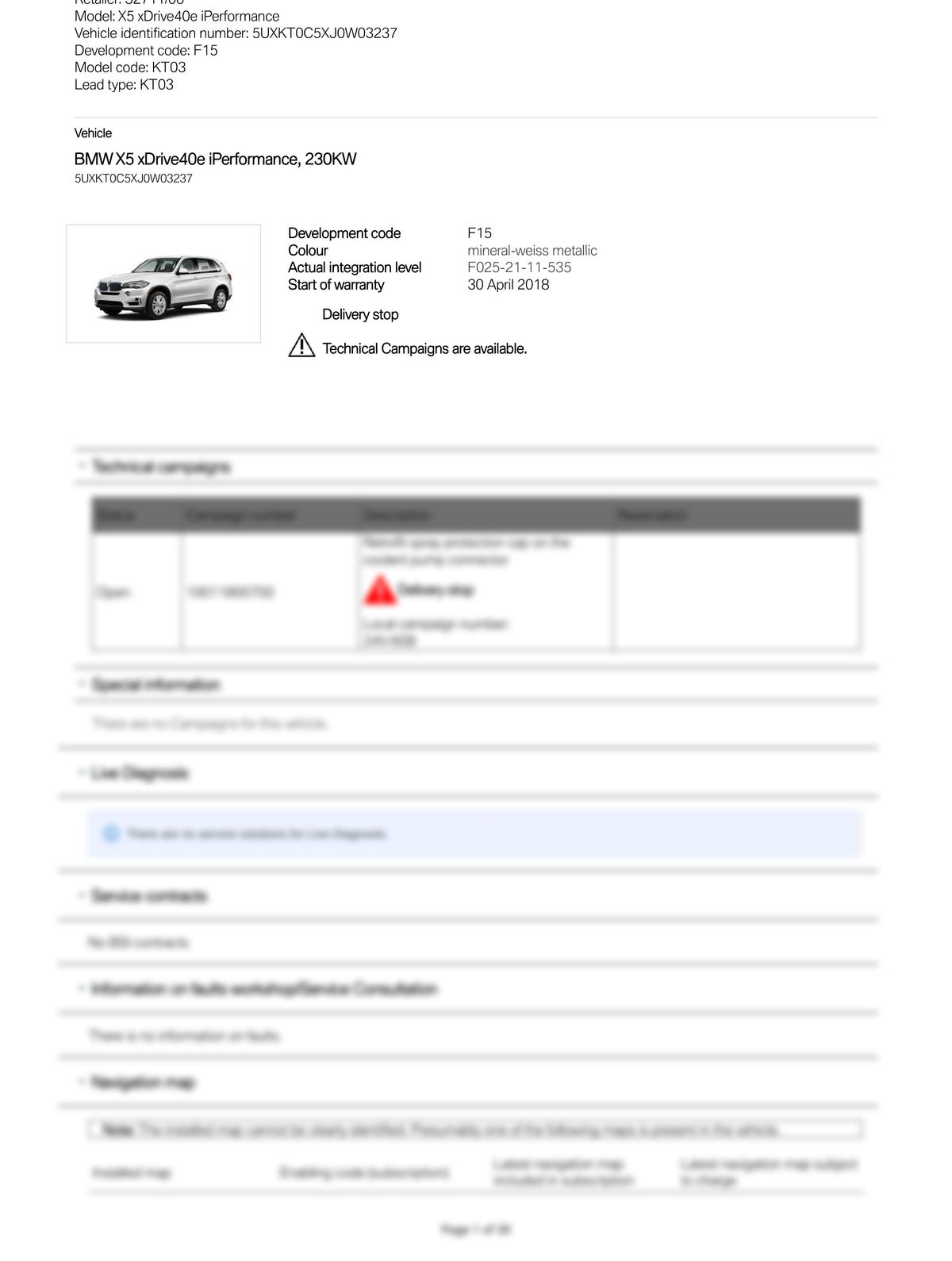 Service History Report VIN 5UXKT0C5XJ0W03237