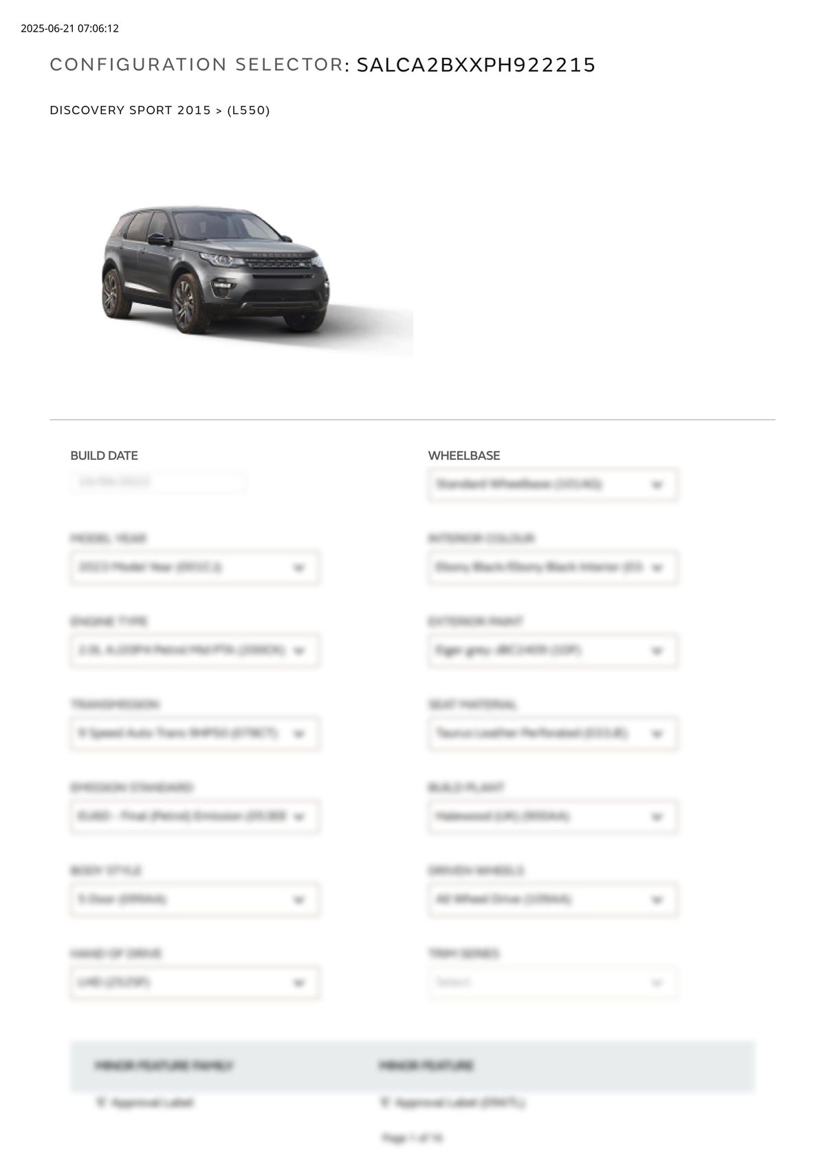 Build Sheet VIN SALCA2BXXPH922215