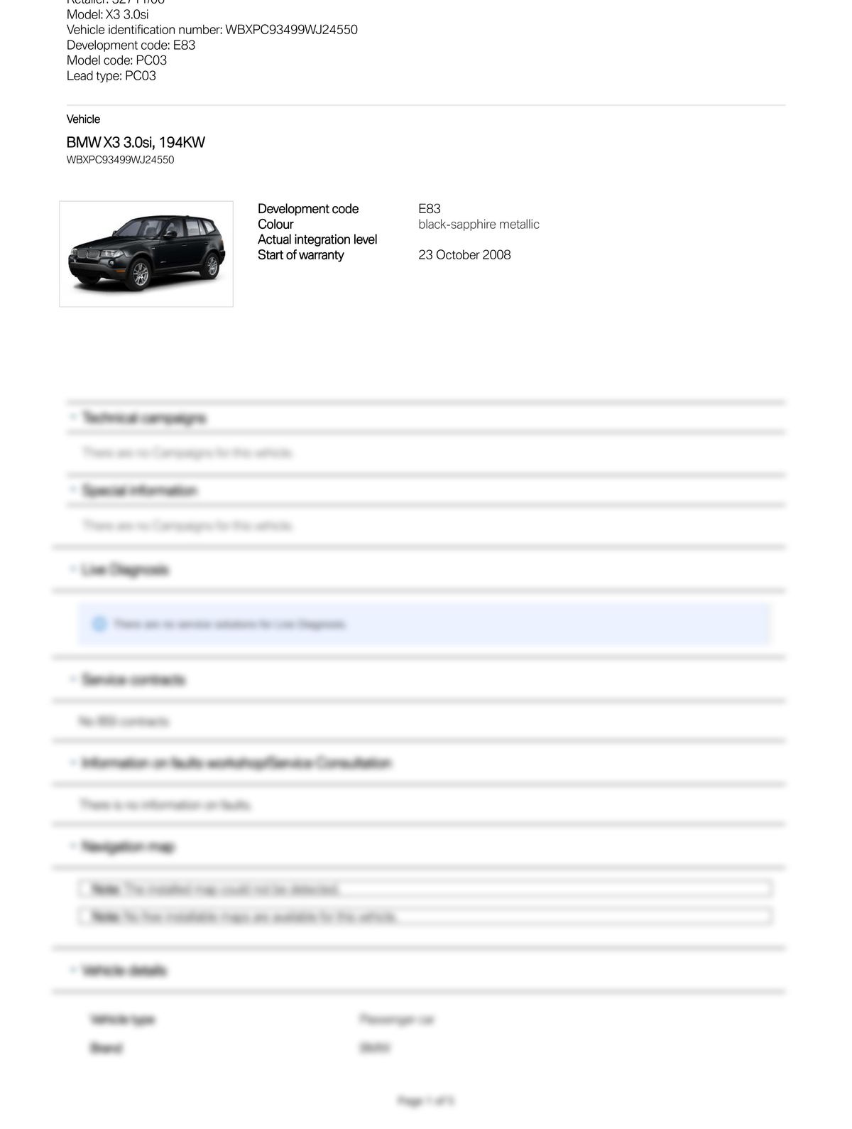 Service History Report VIN WBXPC93499WJ24550