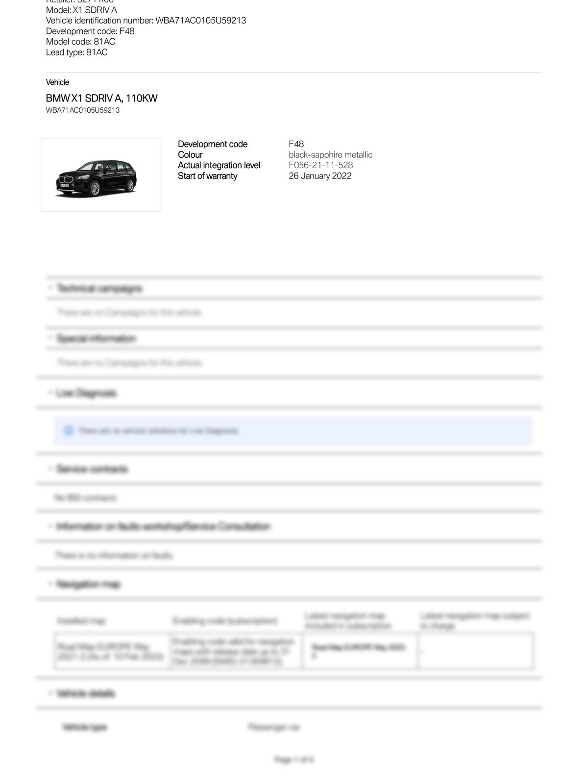Service History Report VIN WBA71AC0105U59213