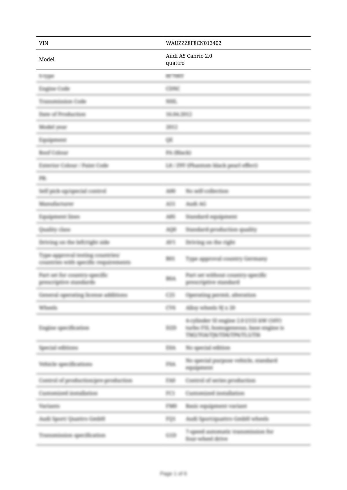 Build Sheet VIN WAUZZZ8F8CN013402