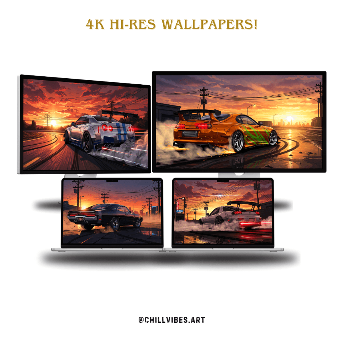 Sunset Drift 4K Wallpapers (Pack of 4) ✨