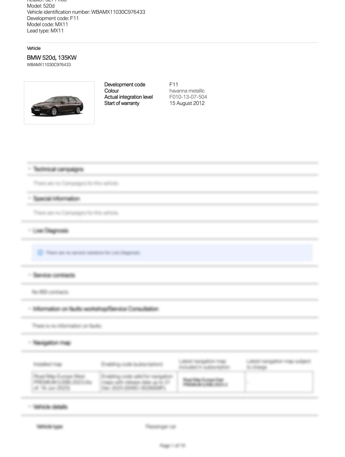 Service History Report VIN WBAMX11030C976433