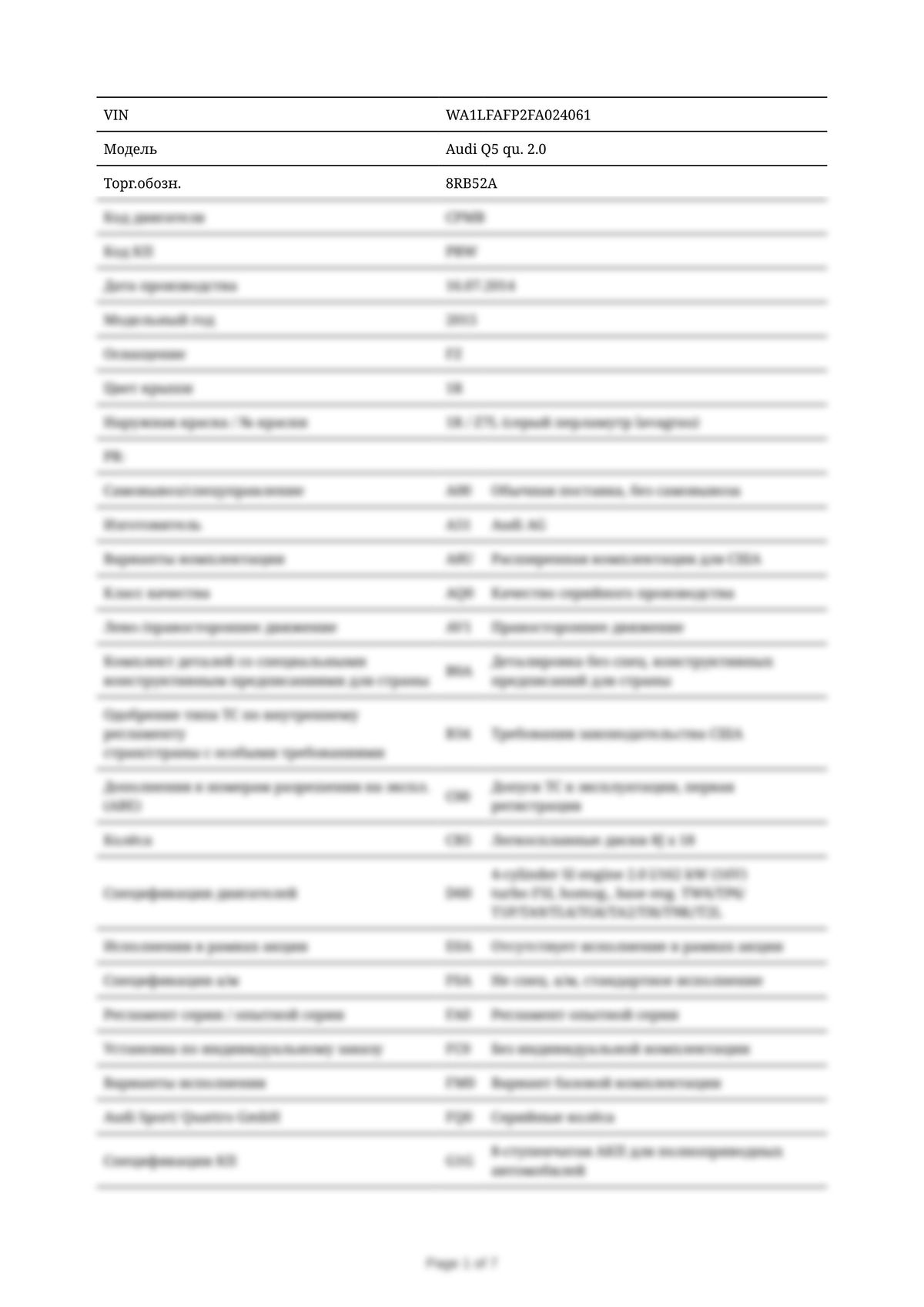 Build Sheet VIN WA1LFAFP2FA024061