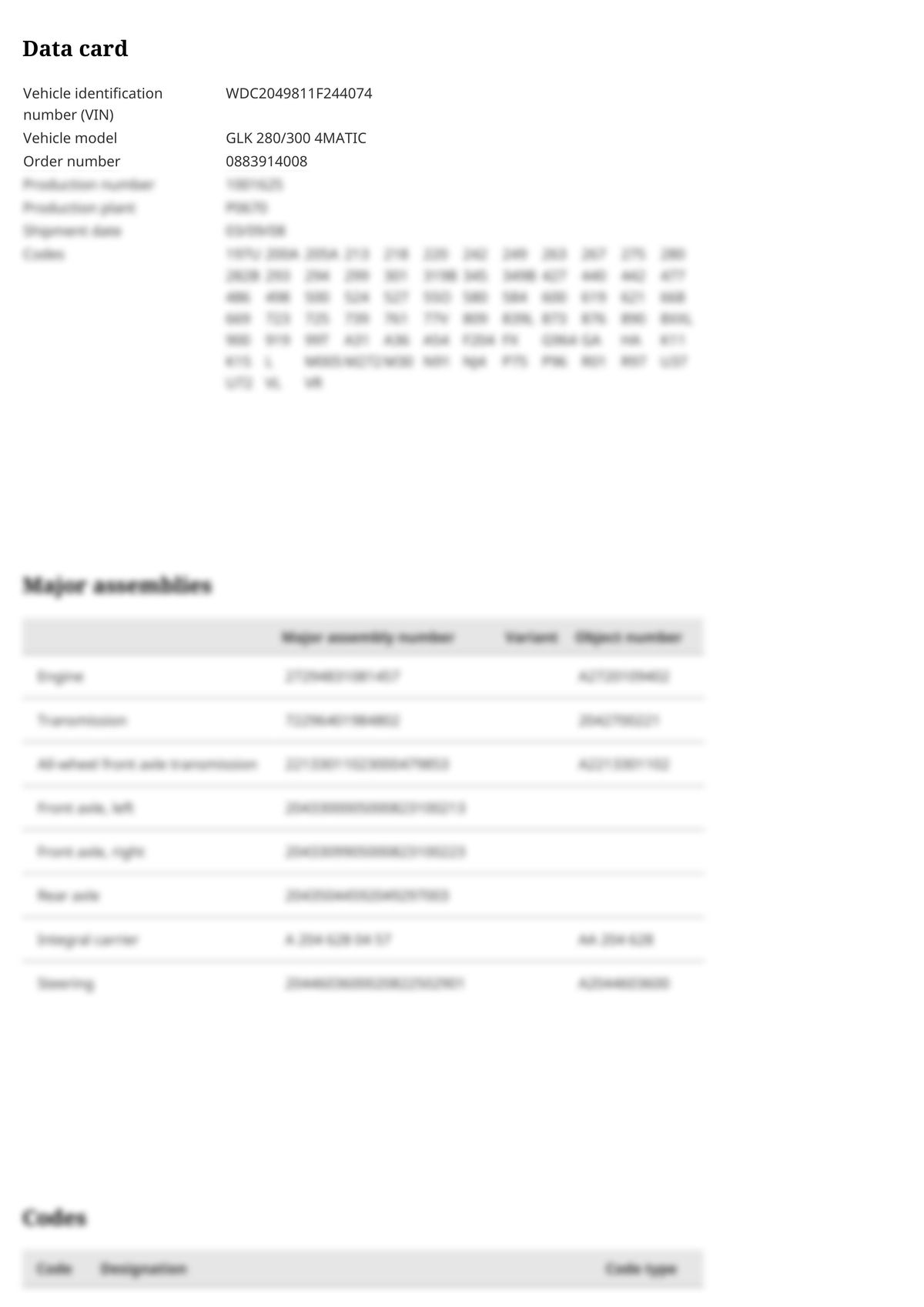 Build Sheet VIN WDC2049811F244074