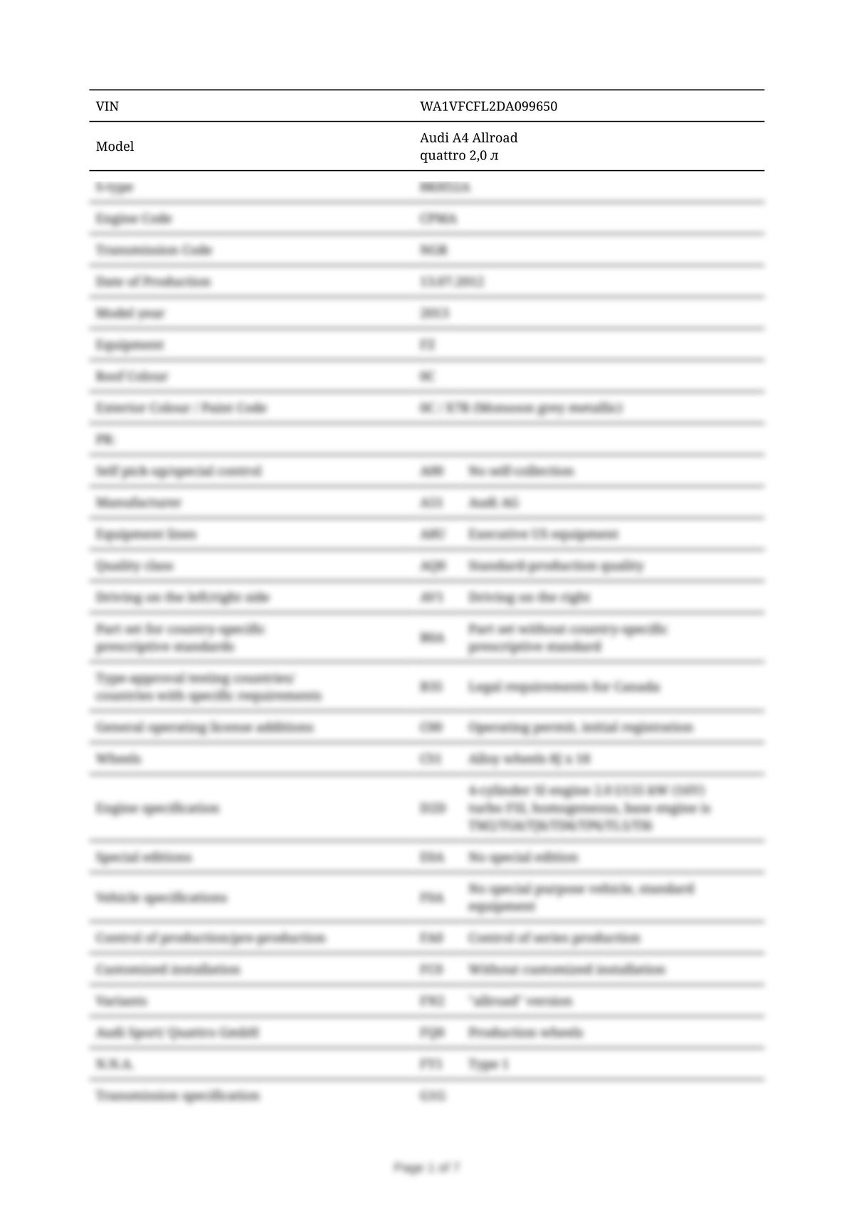 Build Sheet VIN WA1VFCFL2DA099650
