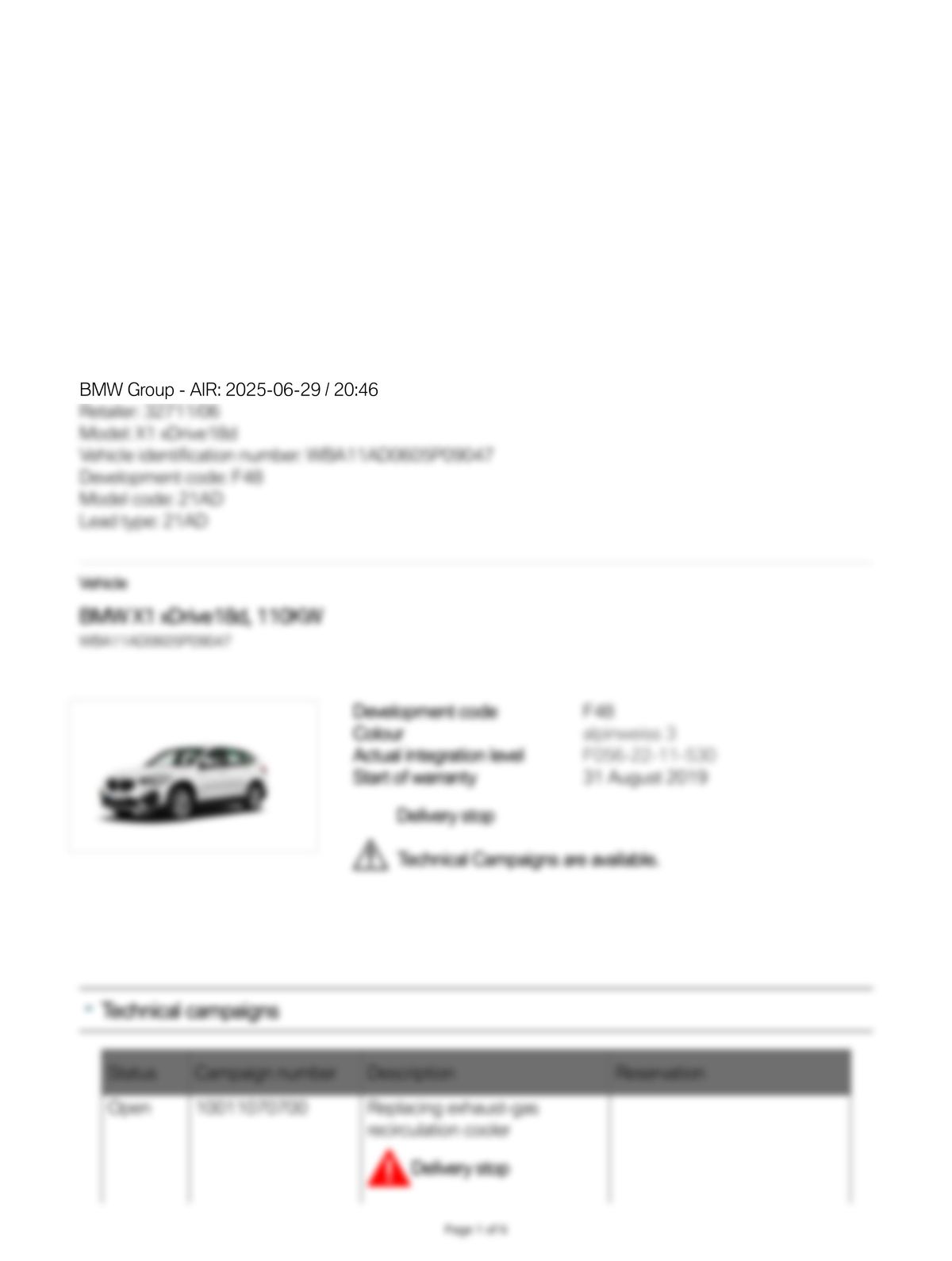 Service History Report VIN WBA11AD0605P09047