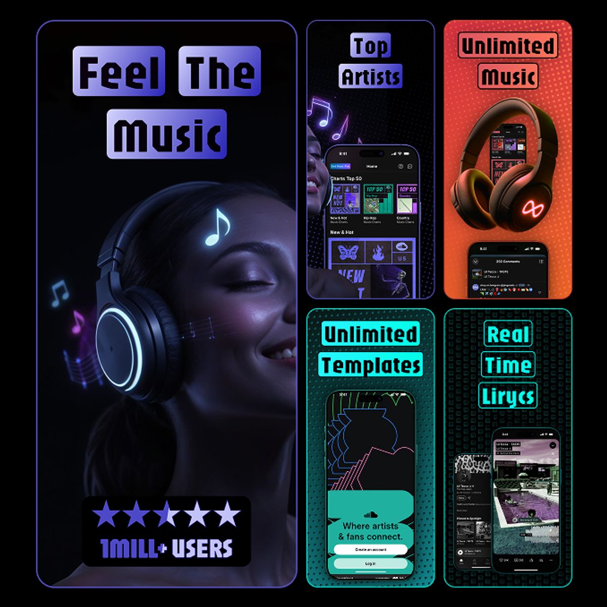 Sound Music 2 App Screenshots AppMockUp Studio Template