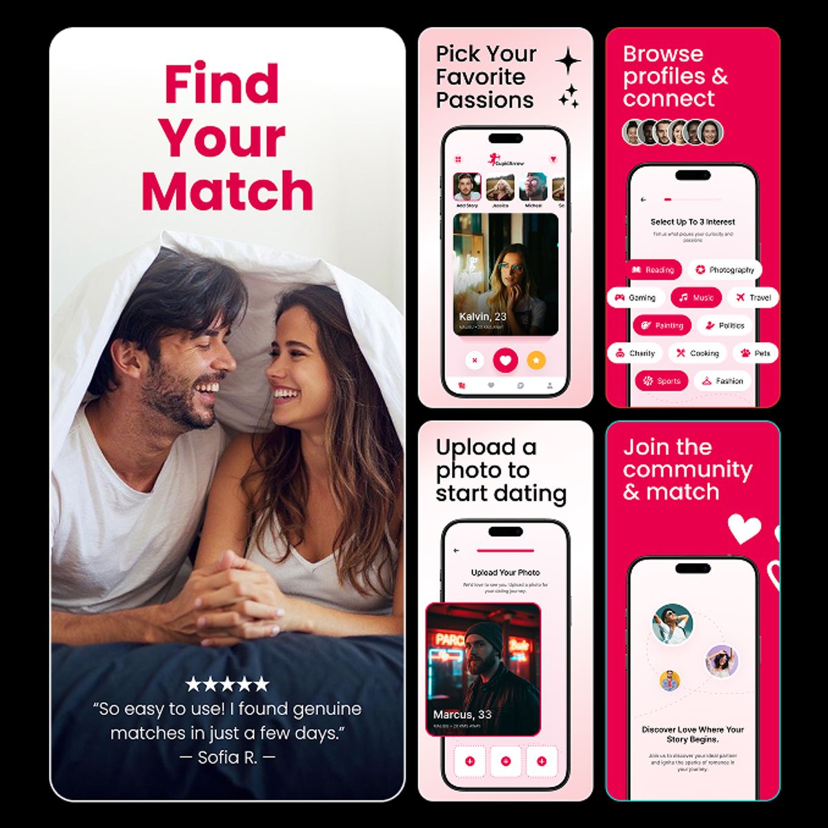 Dating Live App Screenshots AppMockUp Studio Template