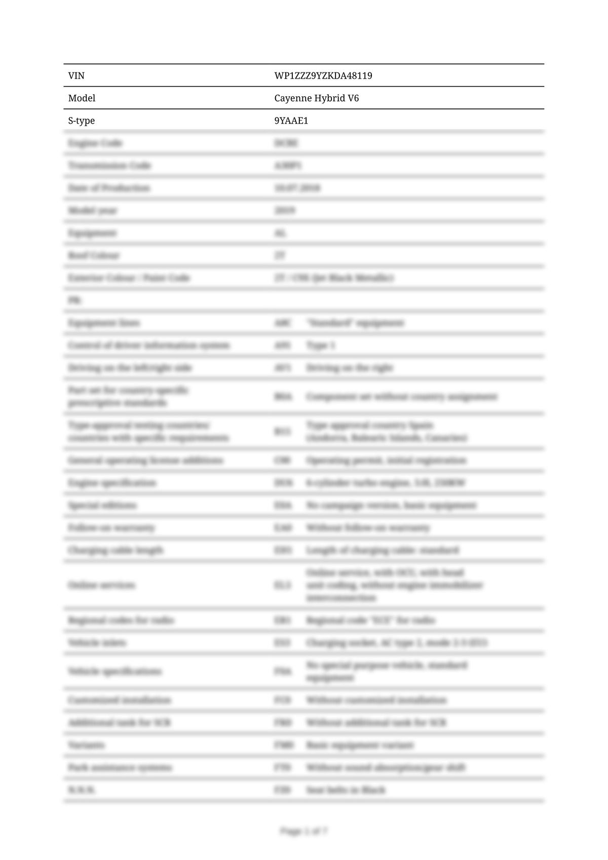 Build Sheet VIN WP1ZZZ9YZKDA48119