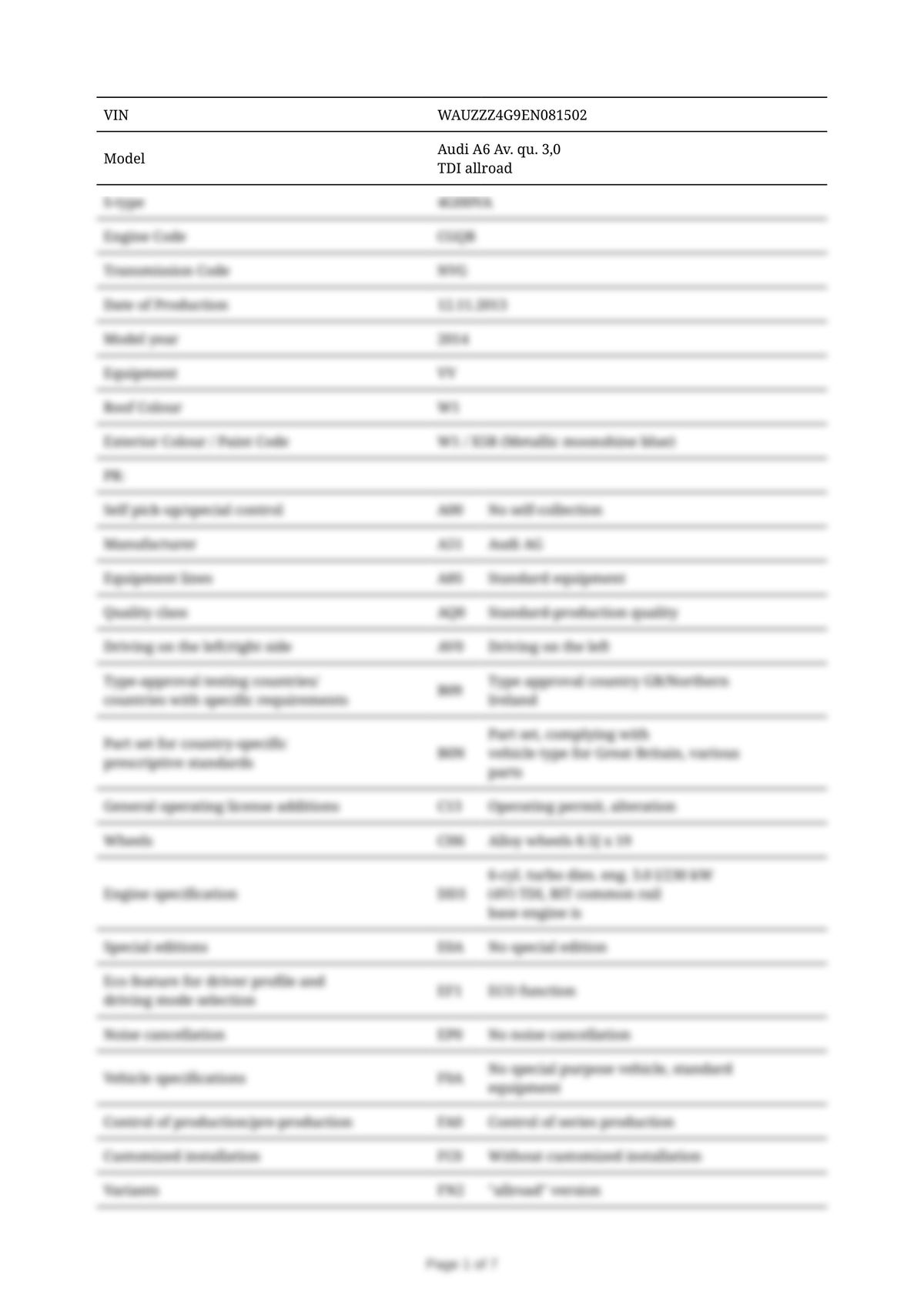 Build Sheet VIN WAUZZZ4G9EN081502