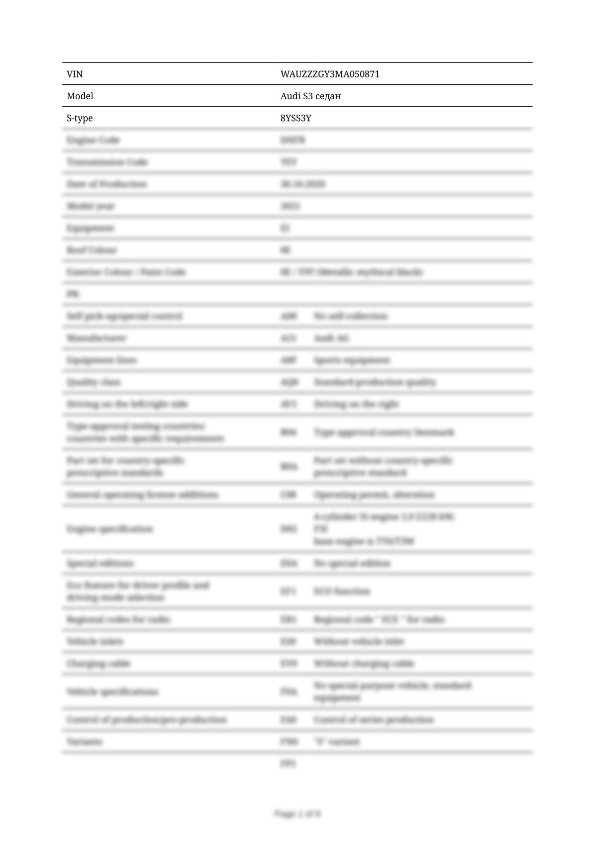 Build Sheet VIN WAUZZZGY3MA050871