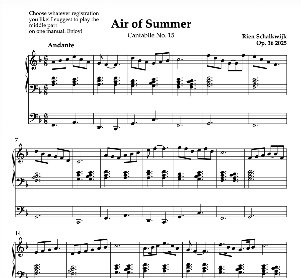 Air of Summer (Cantabile No. 15), Opus 36