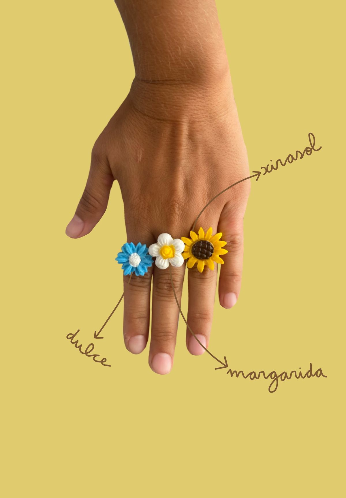 Anillos dulce, margarida y xirasol