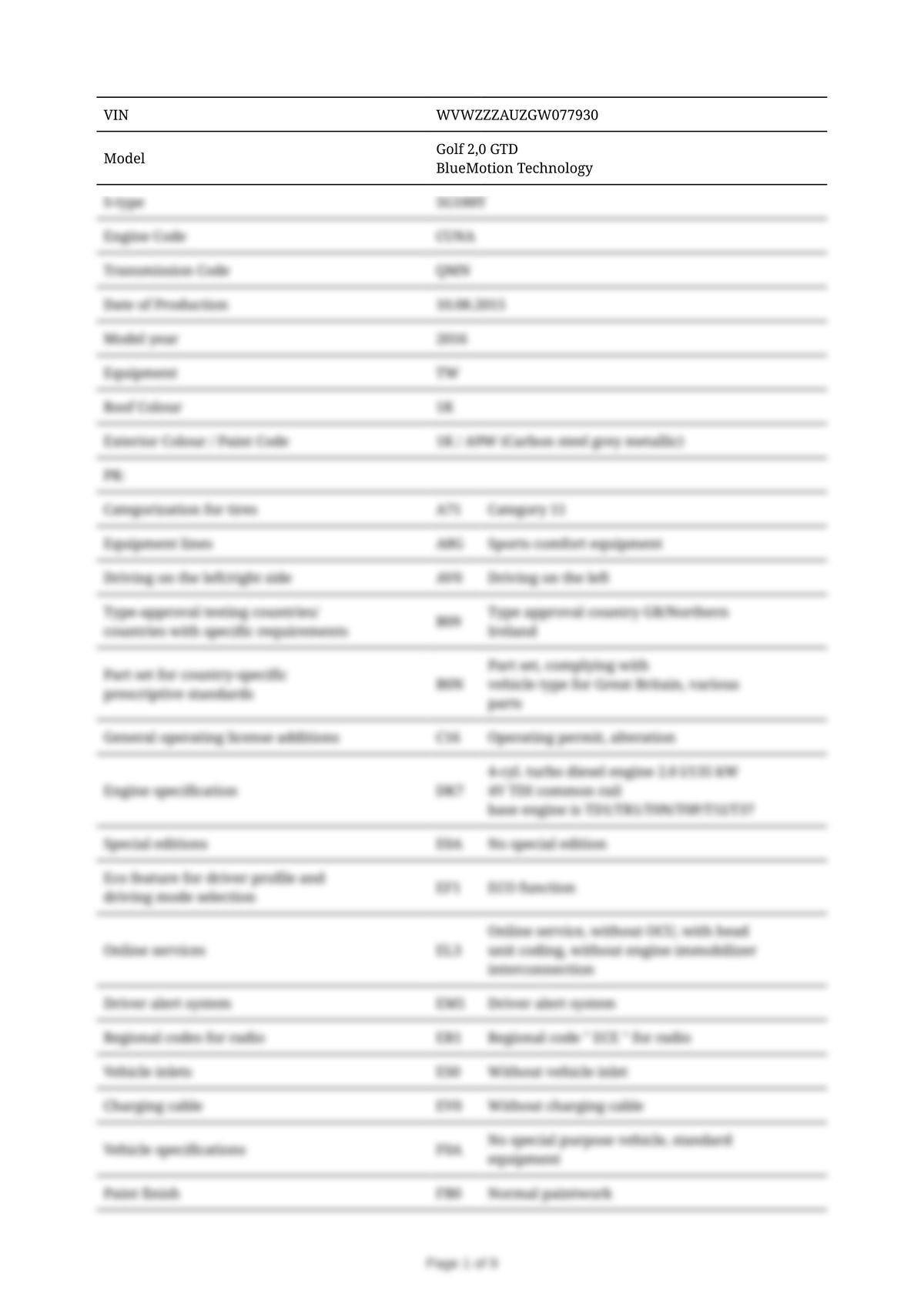 Build Sheet VIN WVWZZZAUZGW077930