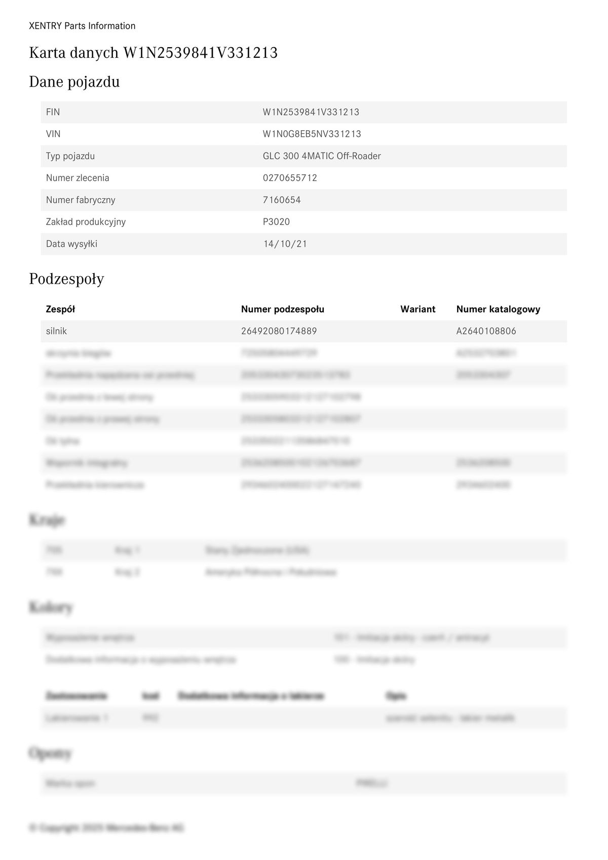 Build Sheet VIN W1N0G8EB5NV331213