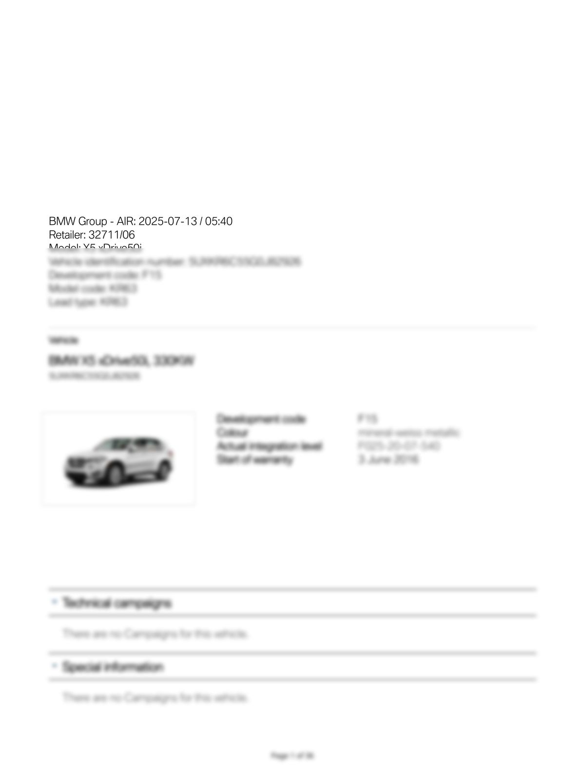 Service History Report VIN 5UXKR6C55G0J82926
