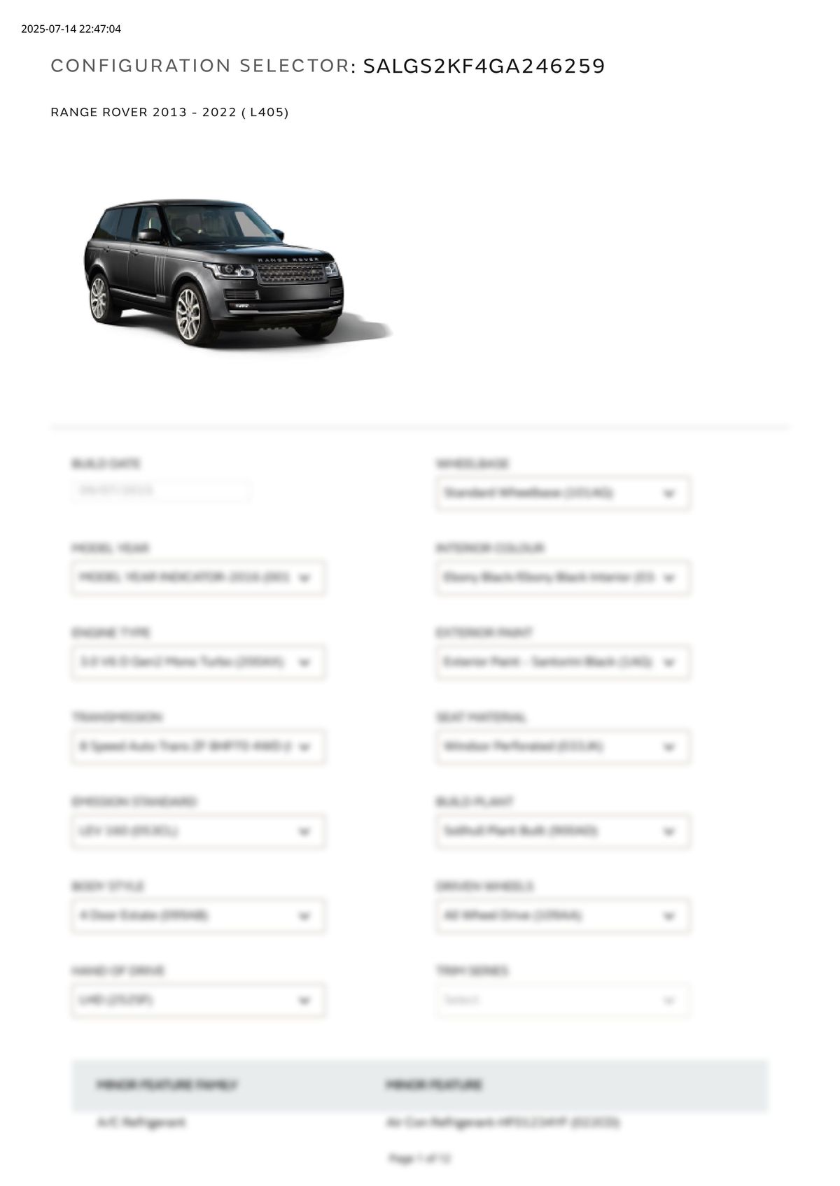 Build Sheet VIN SALGS2KF4GA246259