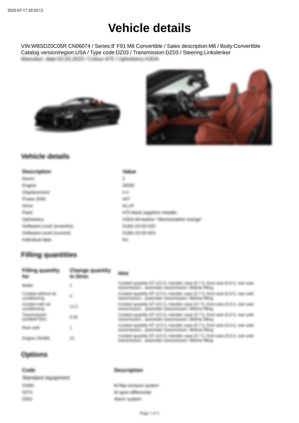 Build Sheet VIN WBSDZ0C05RCN06074