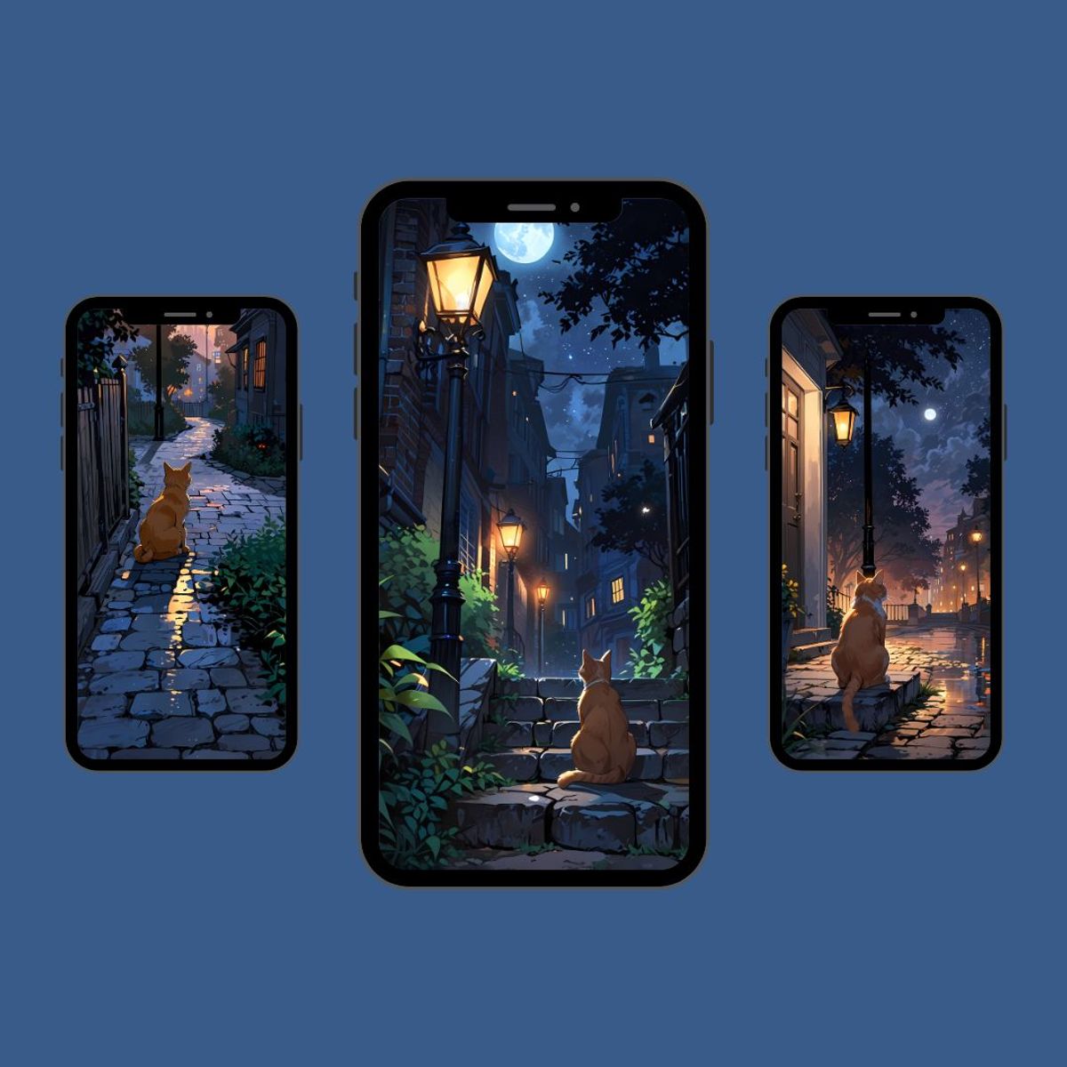 A quiet cat, a glowing city High Resolution Wallpapers