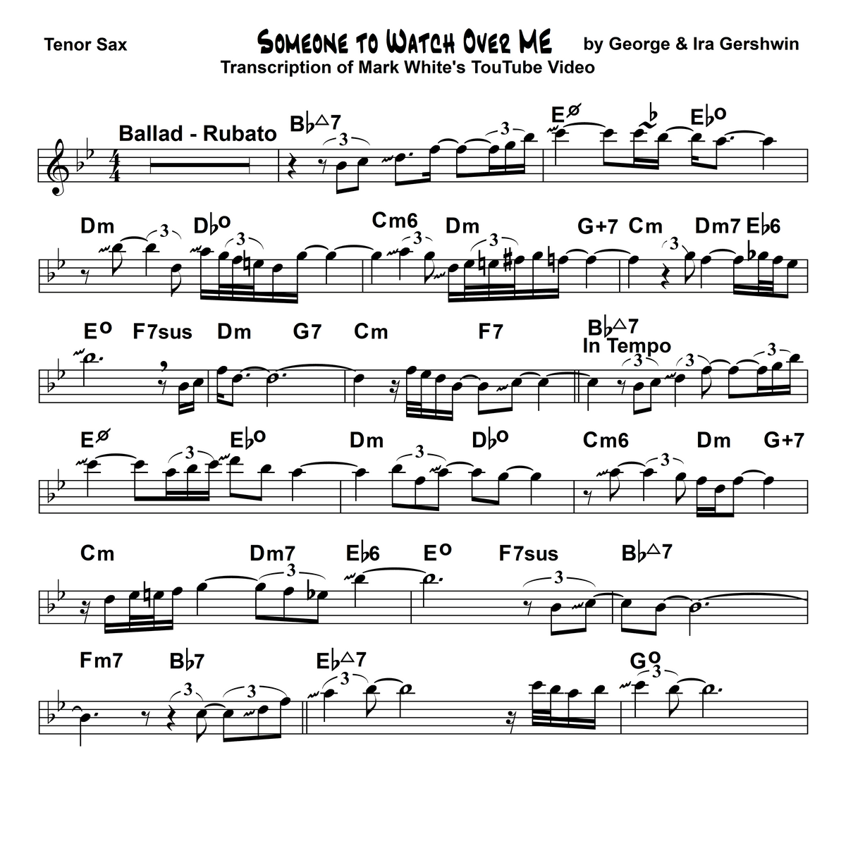 SOMEONE TO WATCH OVER ME - PDF Tenor Sax Transcription
