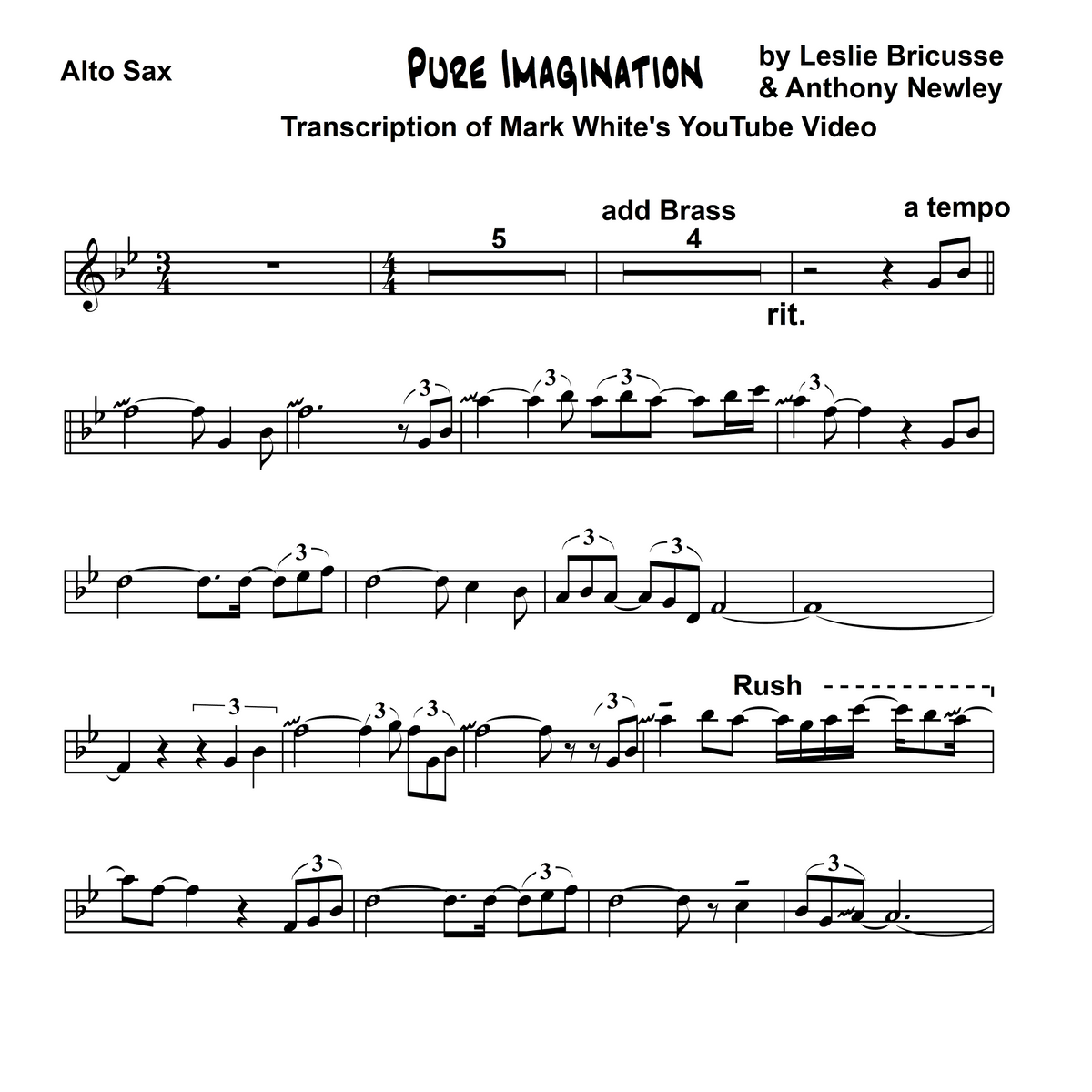 PURE IMAGINATION - PDF Alto Sax Transcription