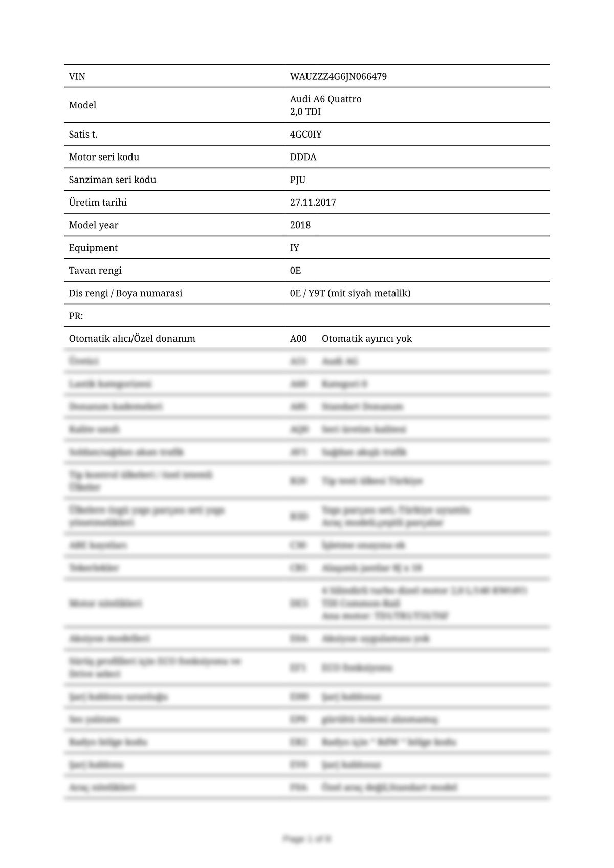 Build Sheet VIN WAUZZZ4G6JN066479