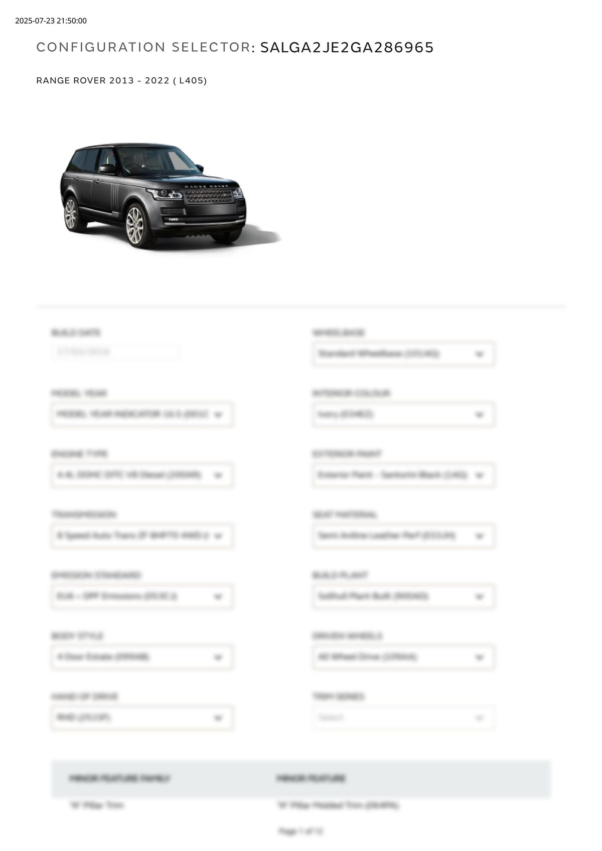 Build Sheet VIN SALGA2JE2GA286965