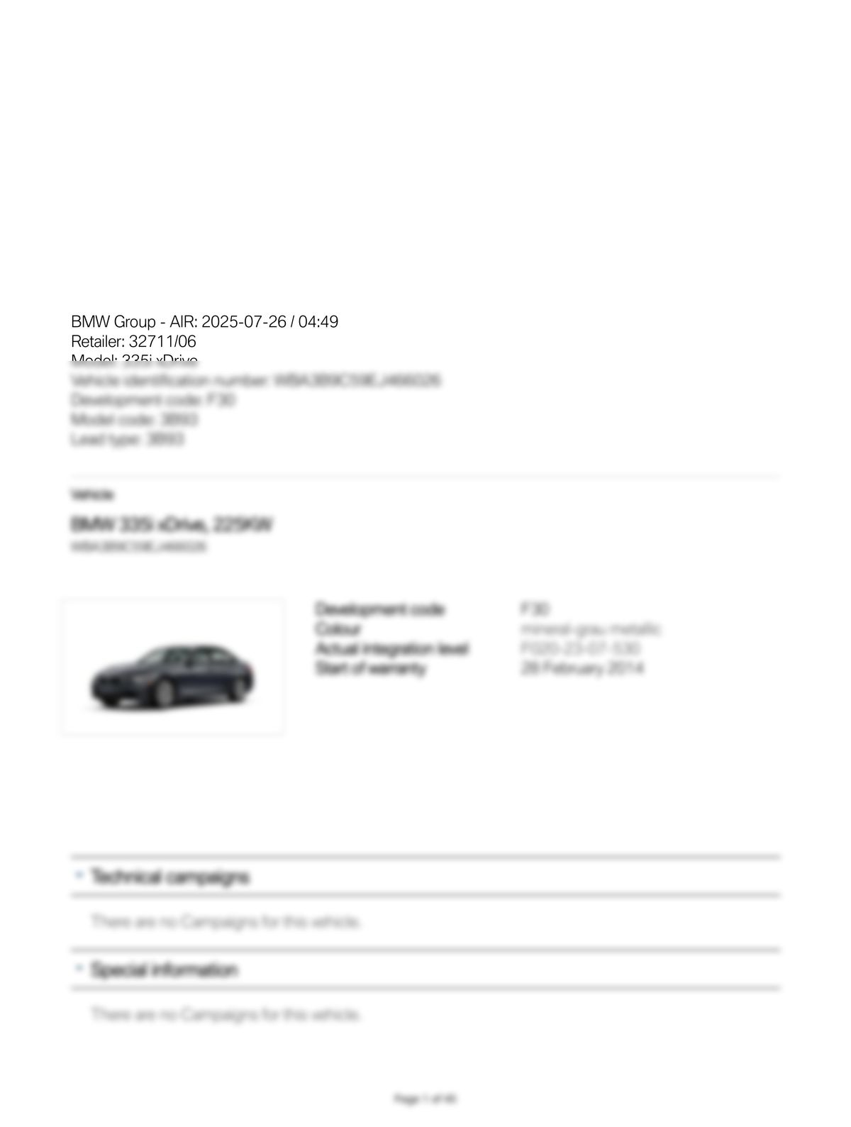 Service History Report VIN WBA3B9C59EJ466026