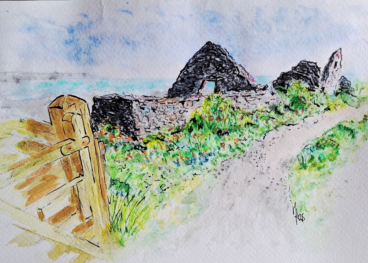 OFFER! Pay What You Feel - Mounted Print 8in x 6in- 'Peace Beside The Ocean' - Salt House Ruins - Port Eynon