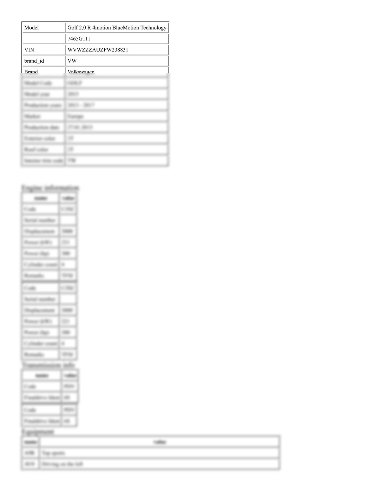 Build Sheet VIN WVWZZZAUZFW238831