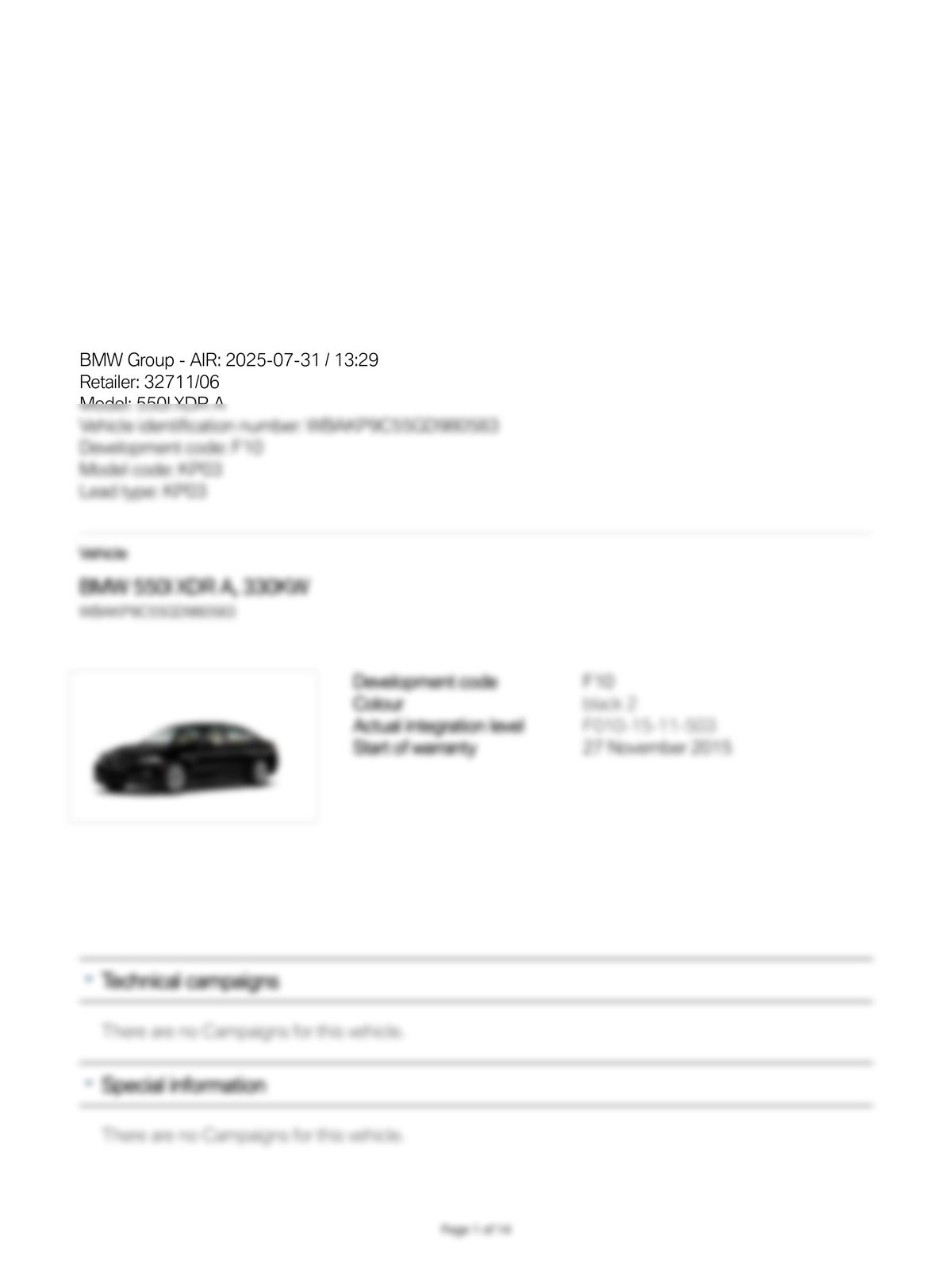 Service History Report VIN WBAKP9C55GD980583