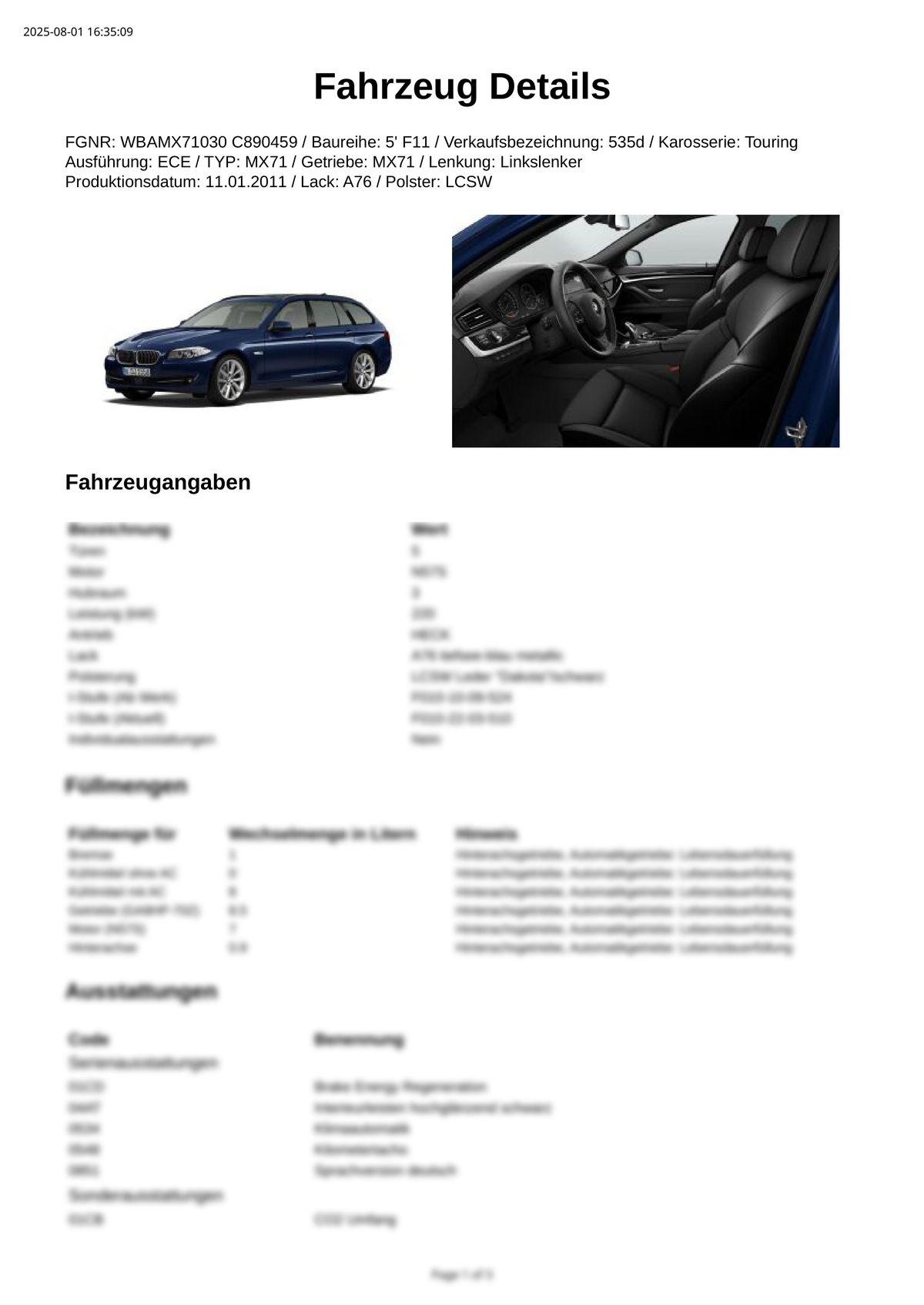 Build Sheet VIN WBAMX71030C890459