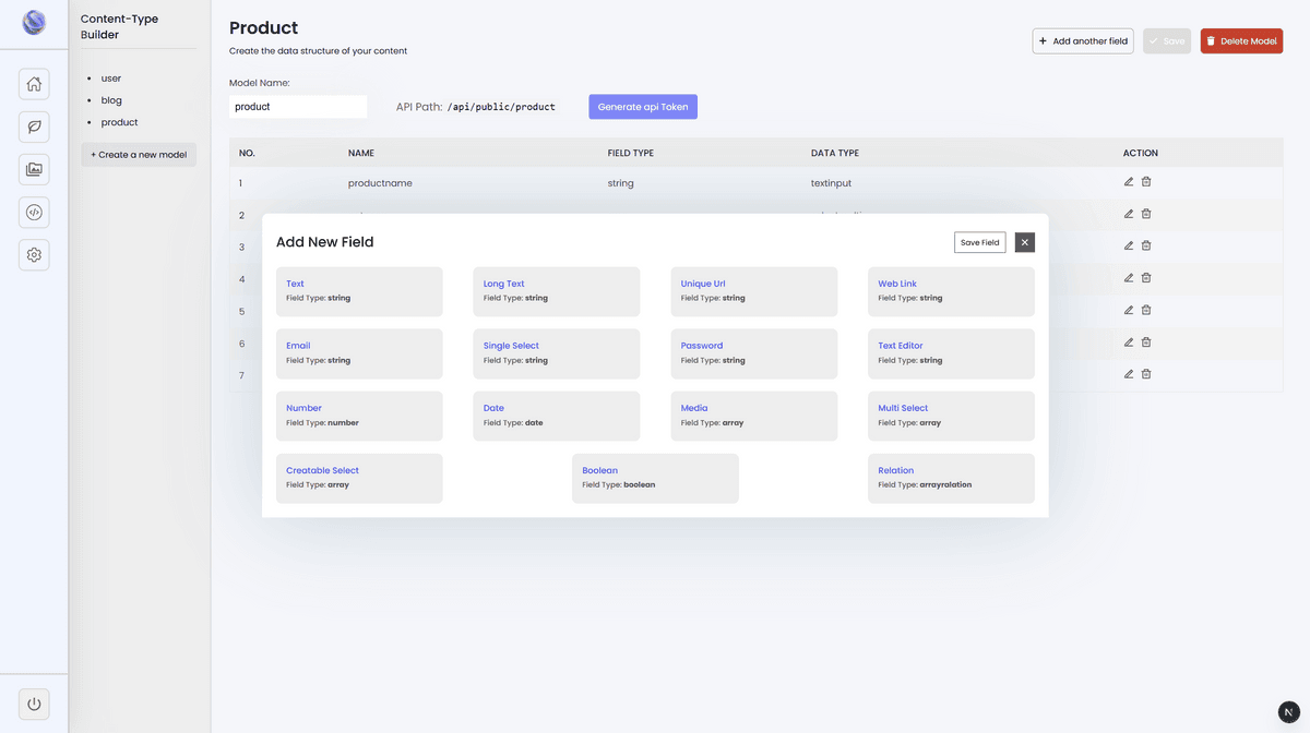 Dynamic Backend with Auto-Generated APIs & Admin Panel