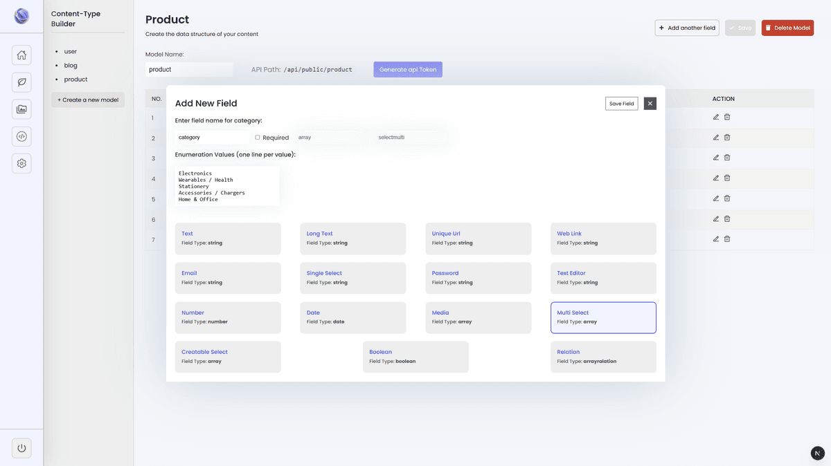 Dynamic Backend with Auto-Generated APIs & Admin Panel