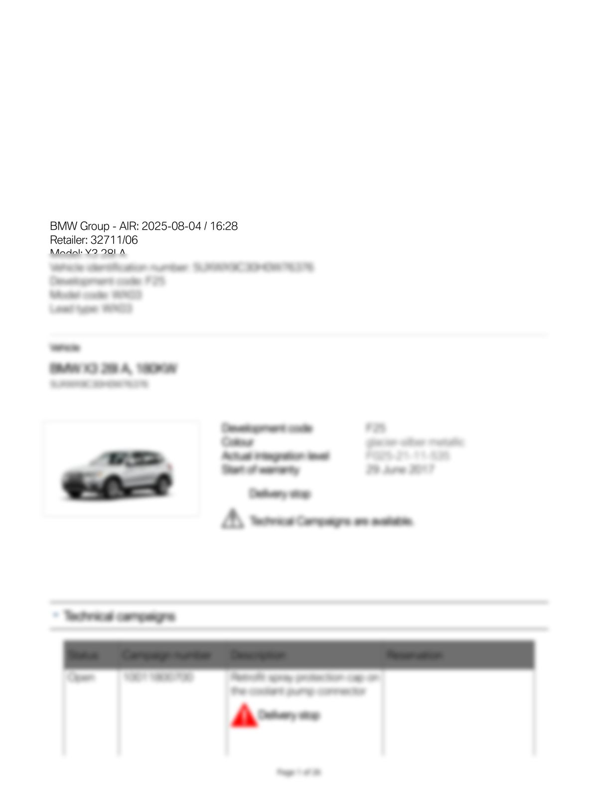 Service History Report VIN 5UXWX9C30H0W76376