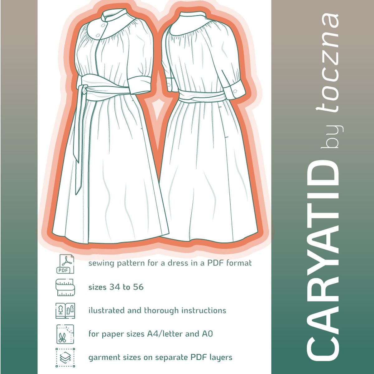 (EN) CARYATID - sewing pattern for a versatile dress, sizes 34 to 56