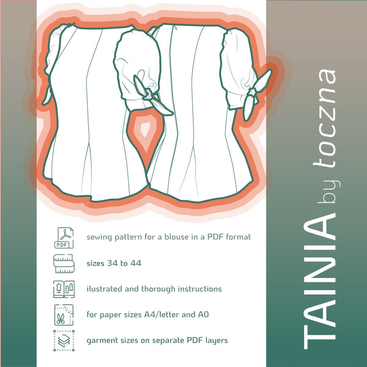 (EN) TAINIA - sewing pattern for a blouse with cute sleeves, sizes 34 to 44