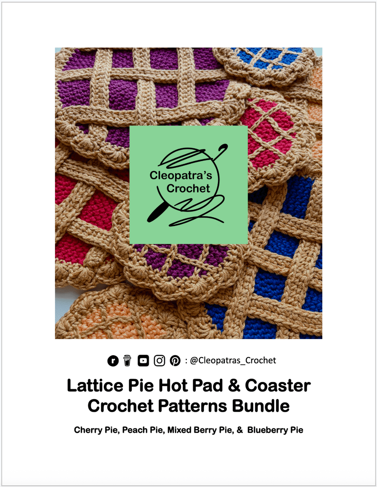 Lattice Pie Hot Pad & Coaster Crochet Patterns Bundle - PDF Download