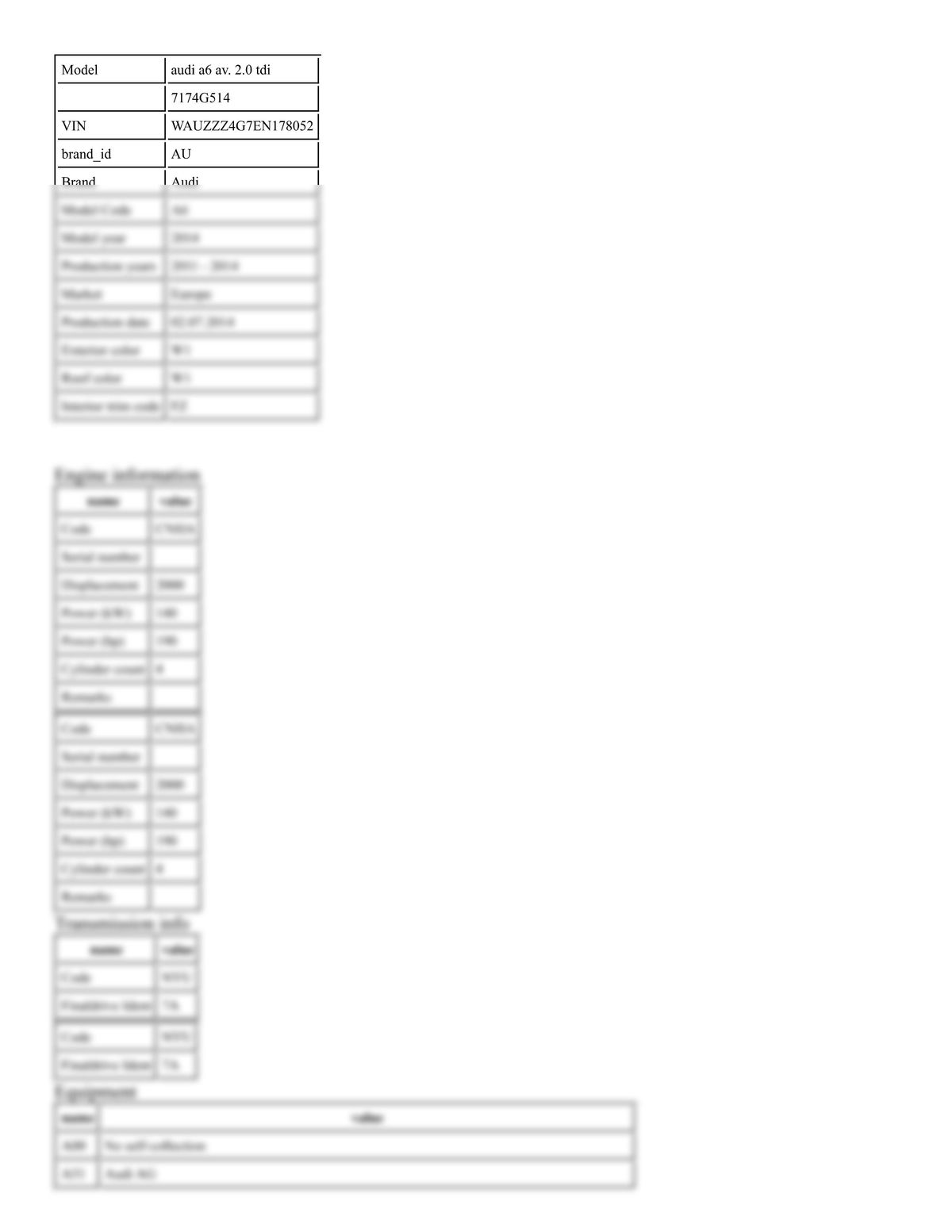 Build Sheet VIN WAUZZZ4G7EN178052