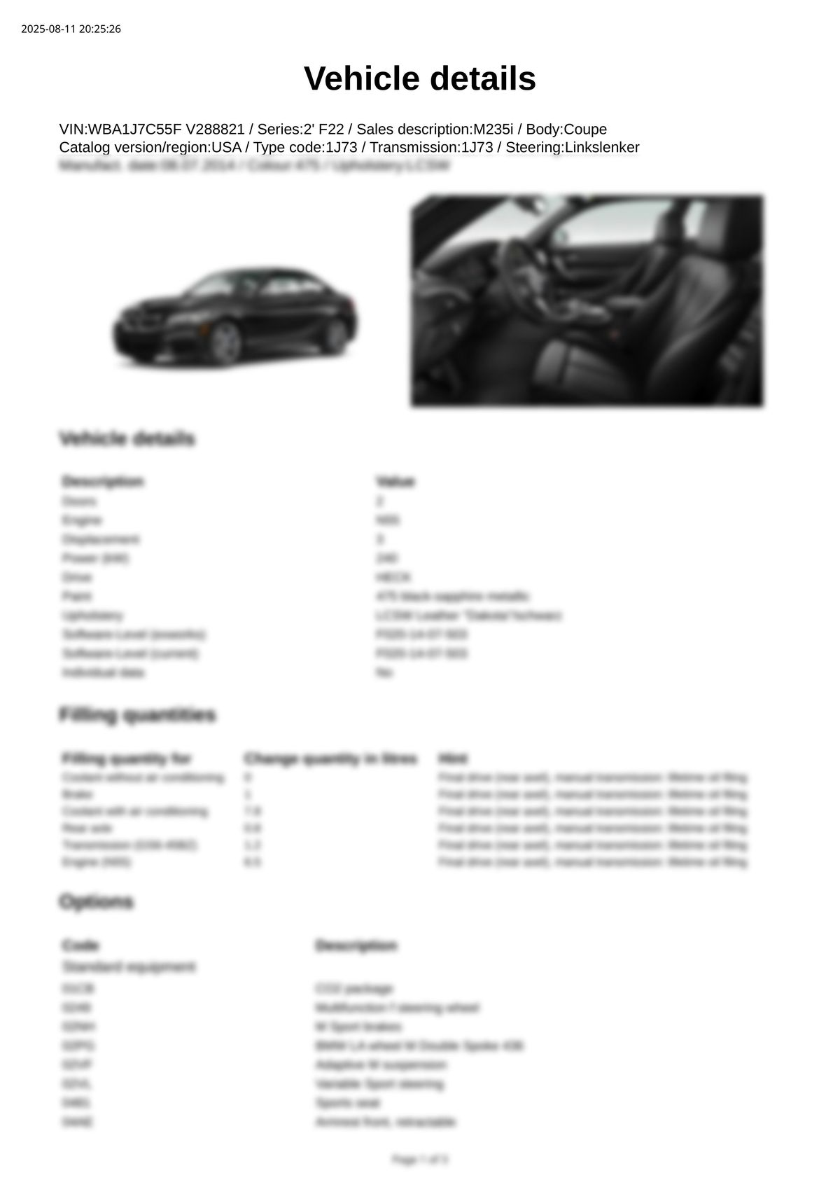 Build Sheet VIN WBA1J7C55FV288821