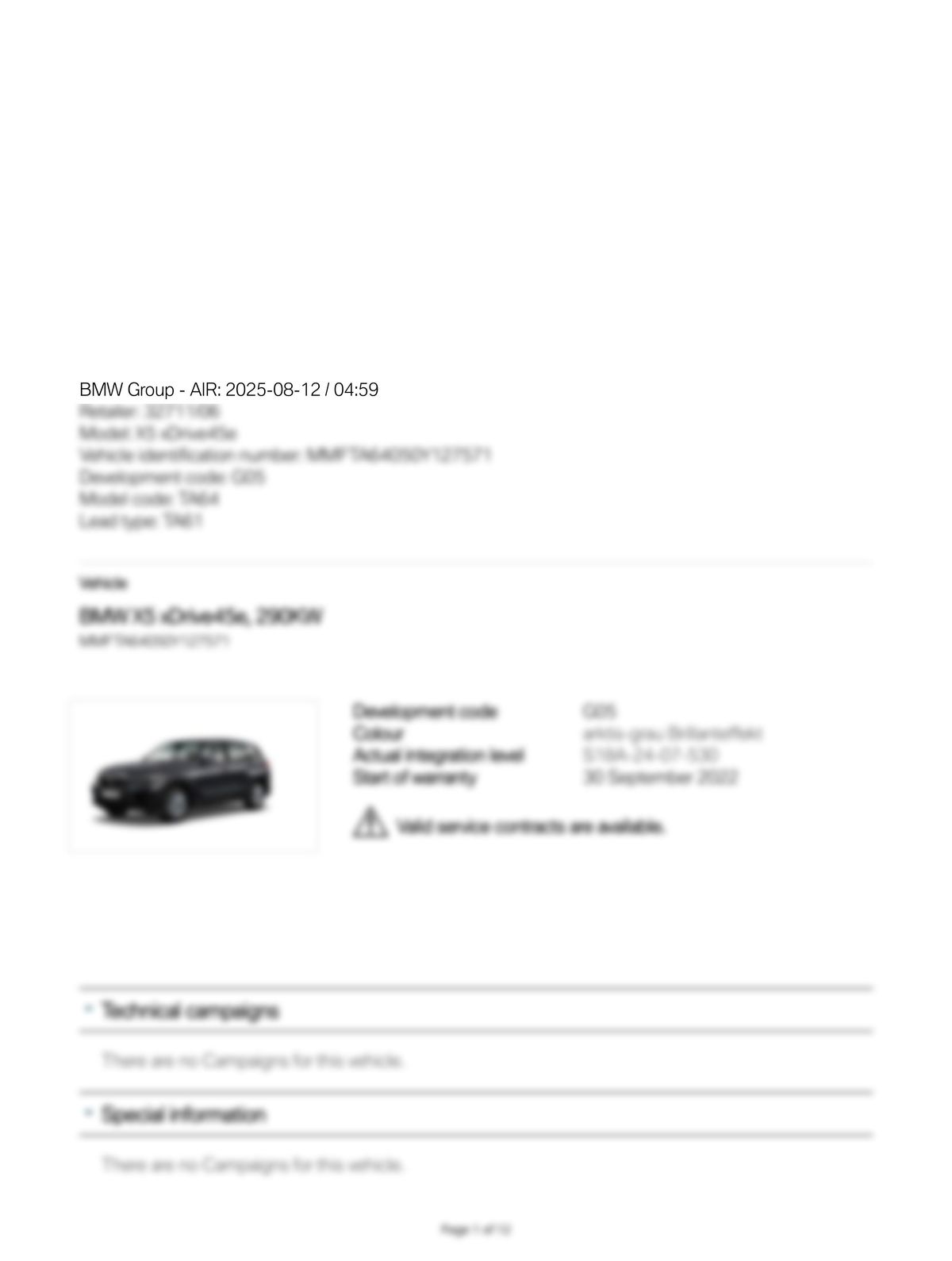 Service History Report VIN MMFTA64050Y127571