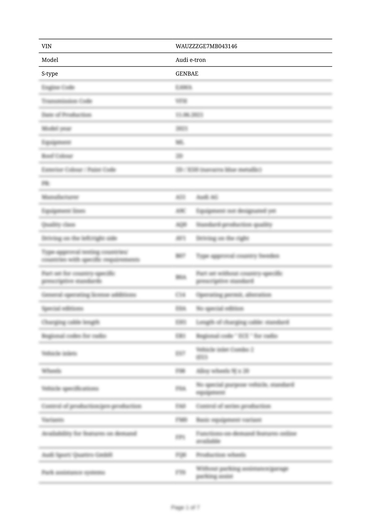 Build Sheet VIN WAUZZZGE7MB043146