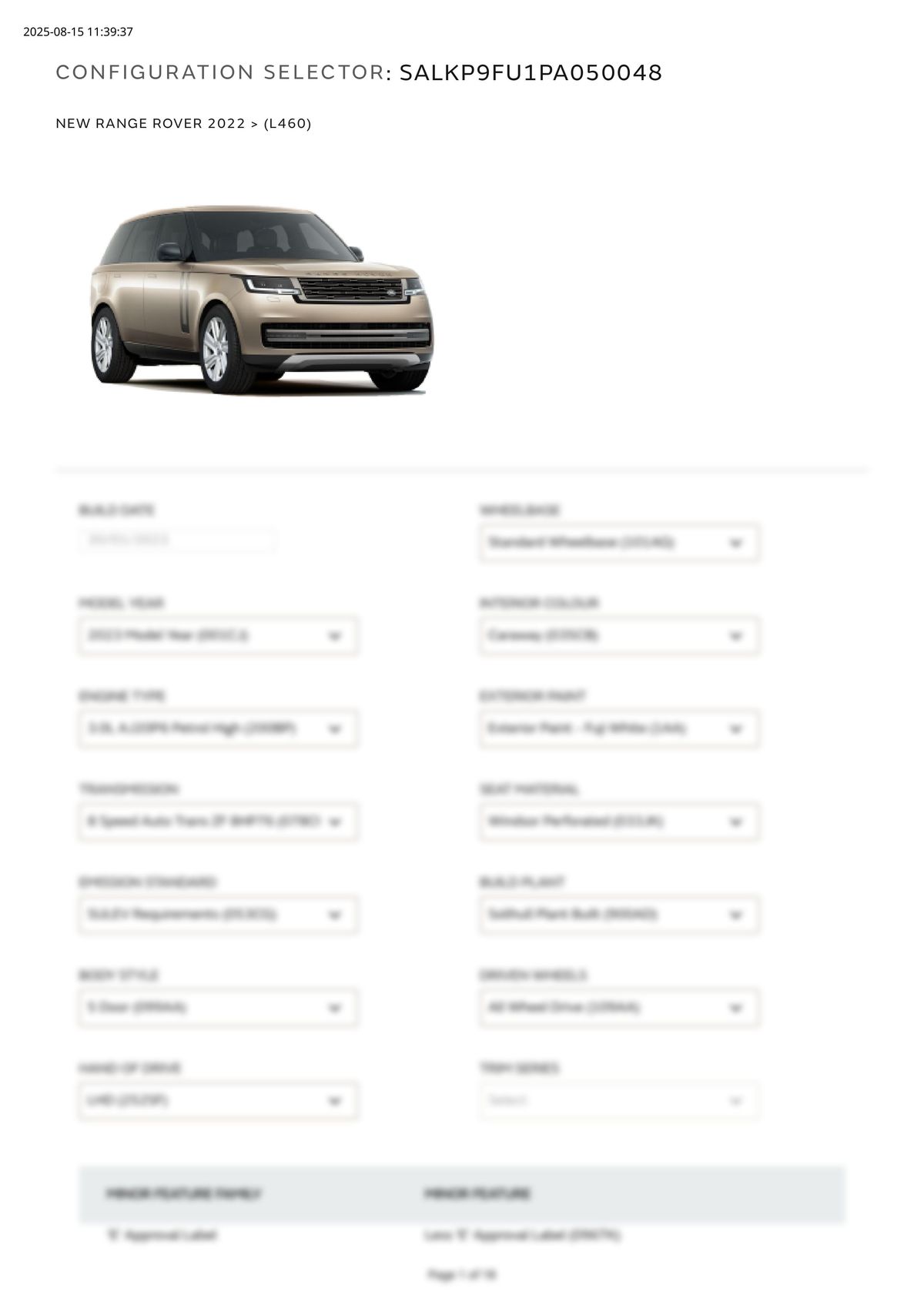 Build Sheet VIN SALKP9FU1PA050048