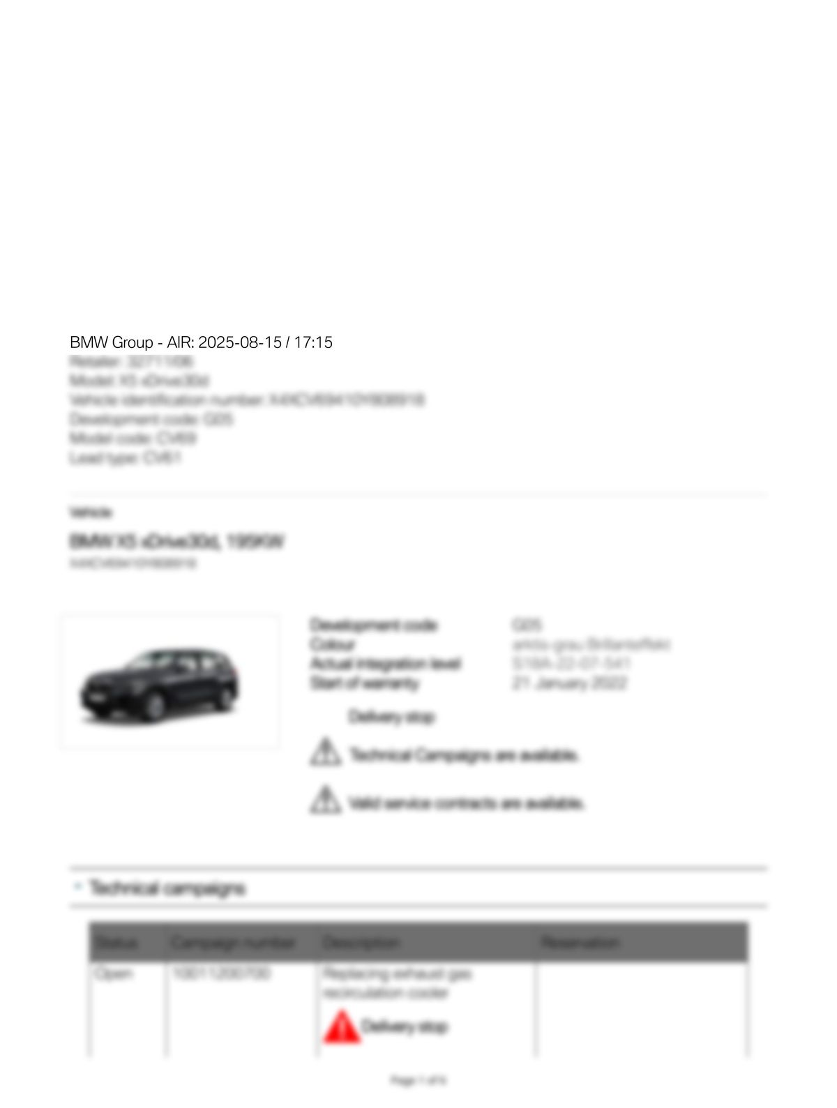 Service History Report VIN X4XCV69410Y808918